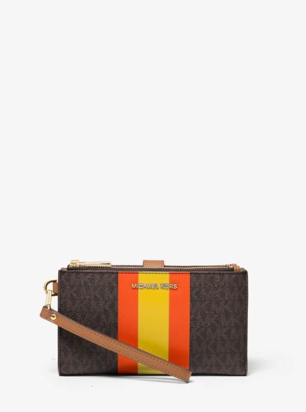 Damske Penazenky Michael Kors Adele Logo Stripe Smartphone Hnede Oranžové Žlté - Doplnky Michael Kors Akcia | MOFPG-6534
